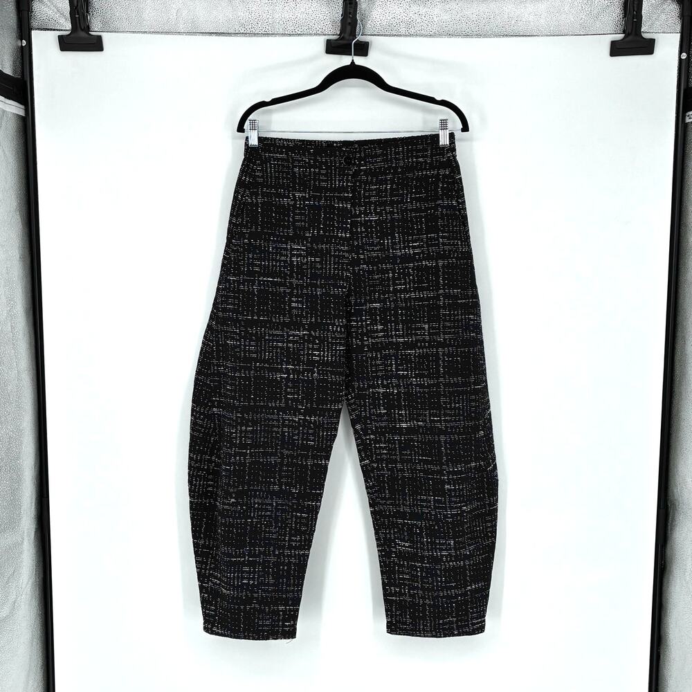 Ruti Women's Black & White Textured Tweed Barrel Leg Ankle Pant - Size 2